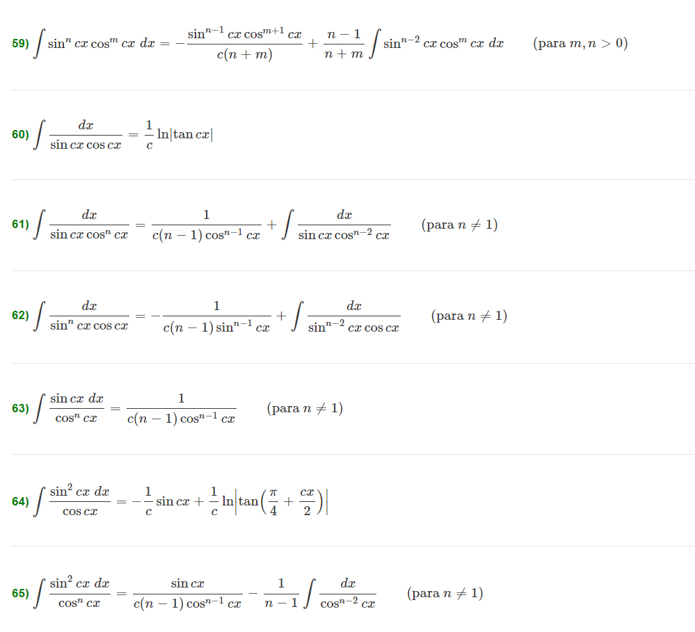 integral trigonometrica coseno y seno