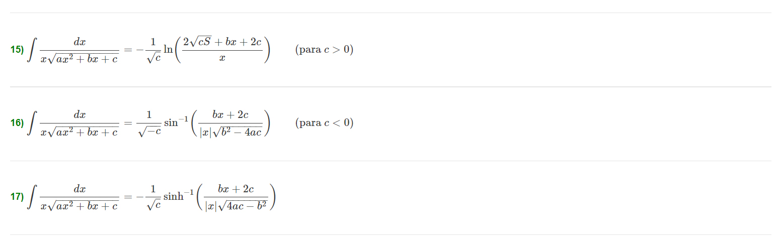 Tabla de integrales de funciones irracionales 4 integrales con raiz 4